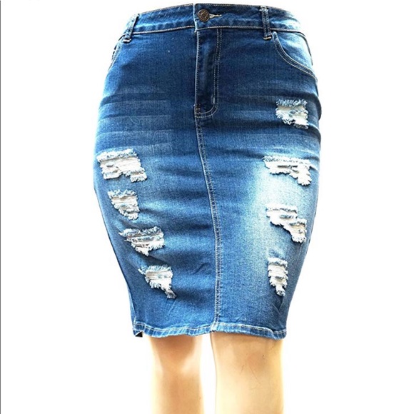 distressed jean skirt